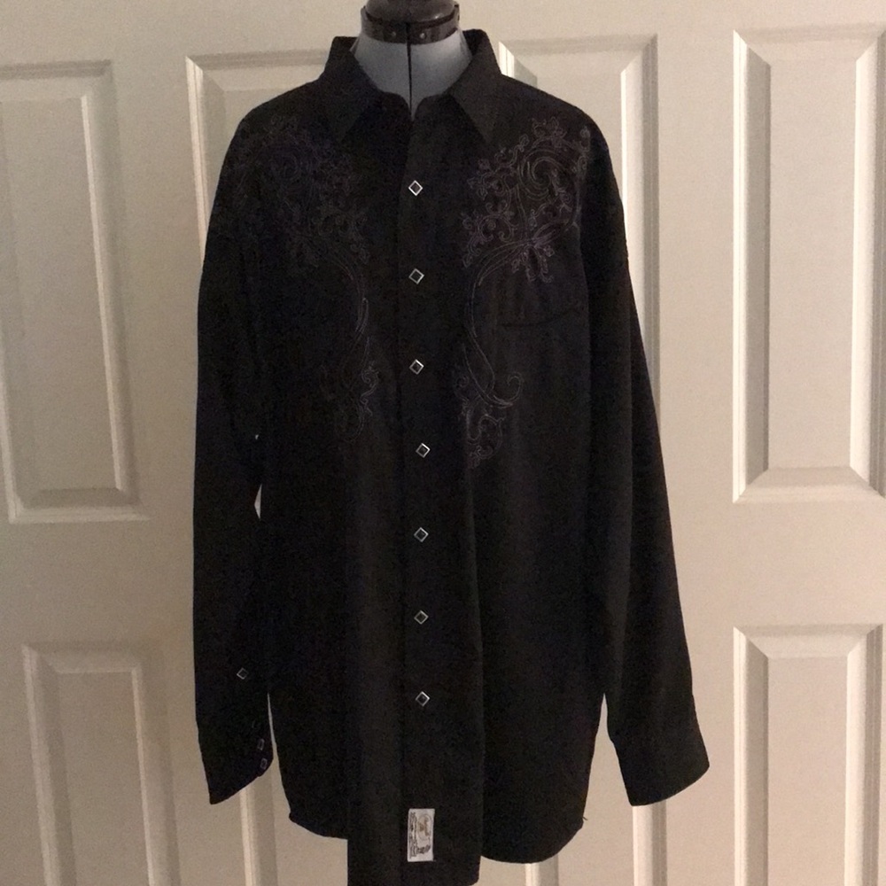 Panhandle Slim Retro Western Wear Black Shirt Cowboy Silver Embroidery XXL